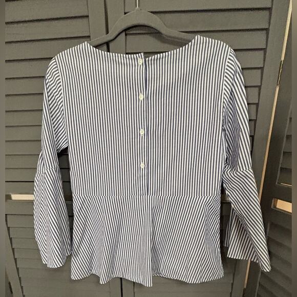 Ann Taylor Navy and White Pinstripe Peplum Blouse Size XS - Picture 4 of 6